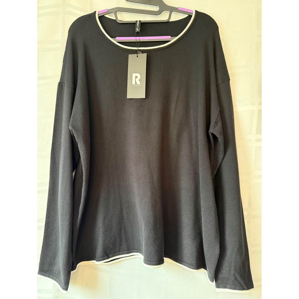 PrinStory Minimalist Contrast Piping Short Sleeve Blouse Black Size Large